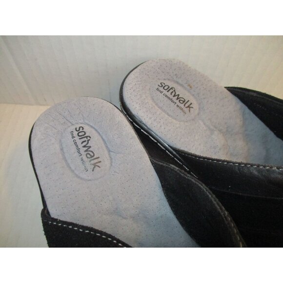 *SoftWalk Black Mule Slides Leather Upper Accent Stitching - 7WW - Picture 6 of 9